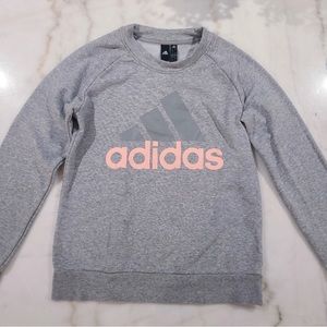 Adidas Pink Gray Linear Essential Crew Neck
Pullover Sweatshirt